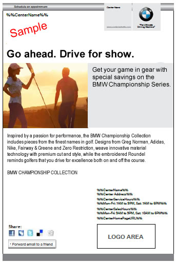 E-blast for BMW accessories. (Never saw final.)