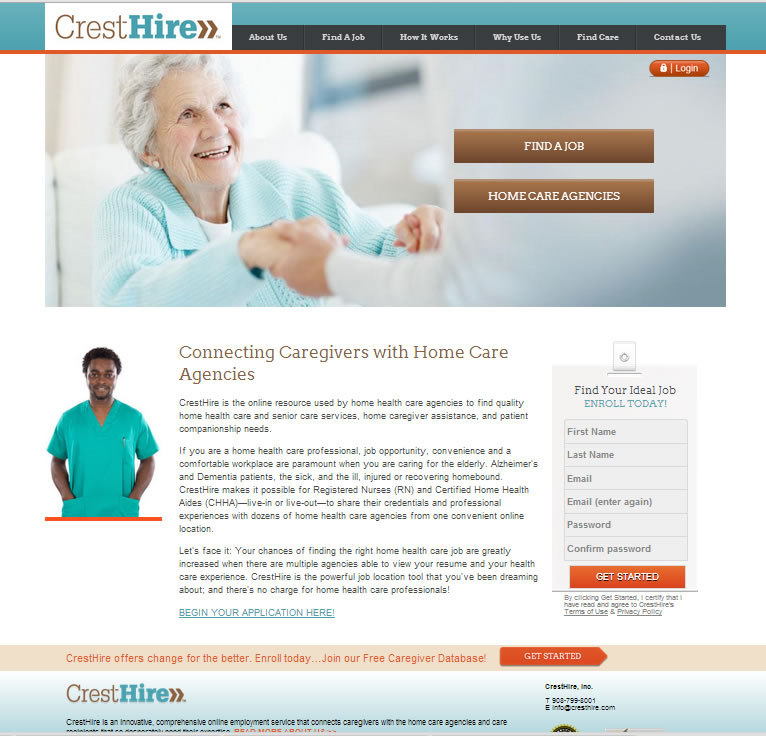 Website for home care personnel agency.